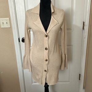NWT Beige Button Down Knit Long Sleeve Sweater